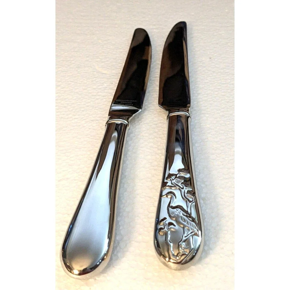 2 Reed & Barton Asian Birds French Hollow Dinner Knife 9 5/8